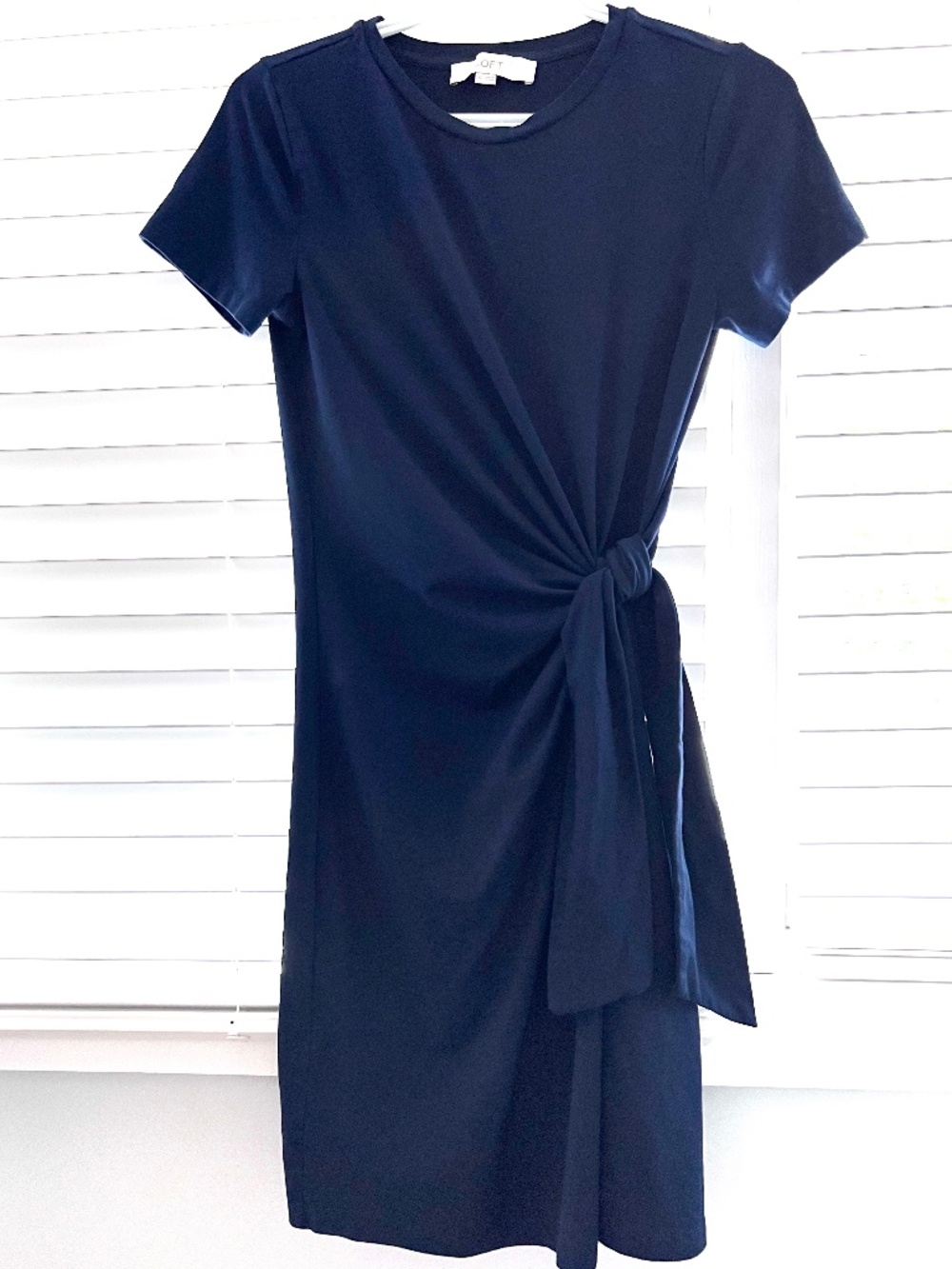 Navy Loft T-Shirt Dress, side tie XS, like new